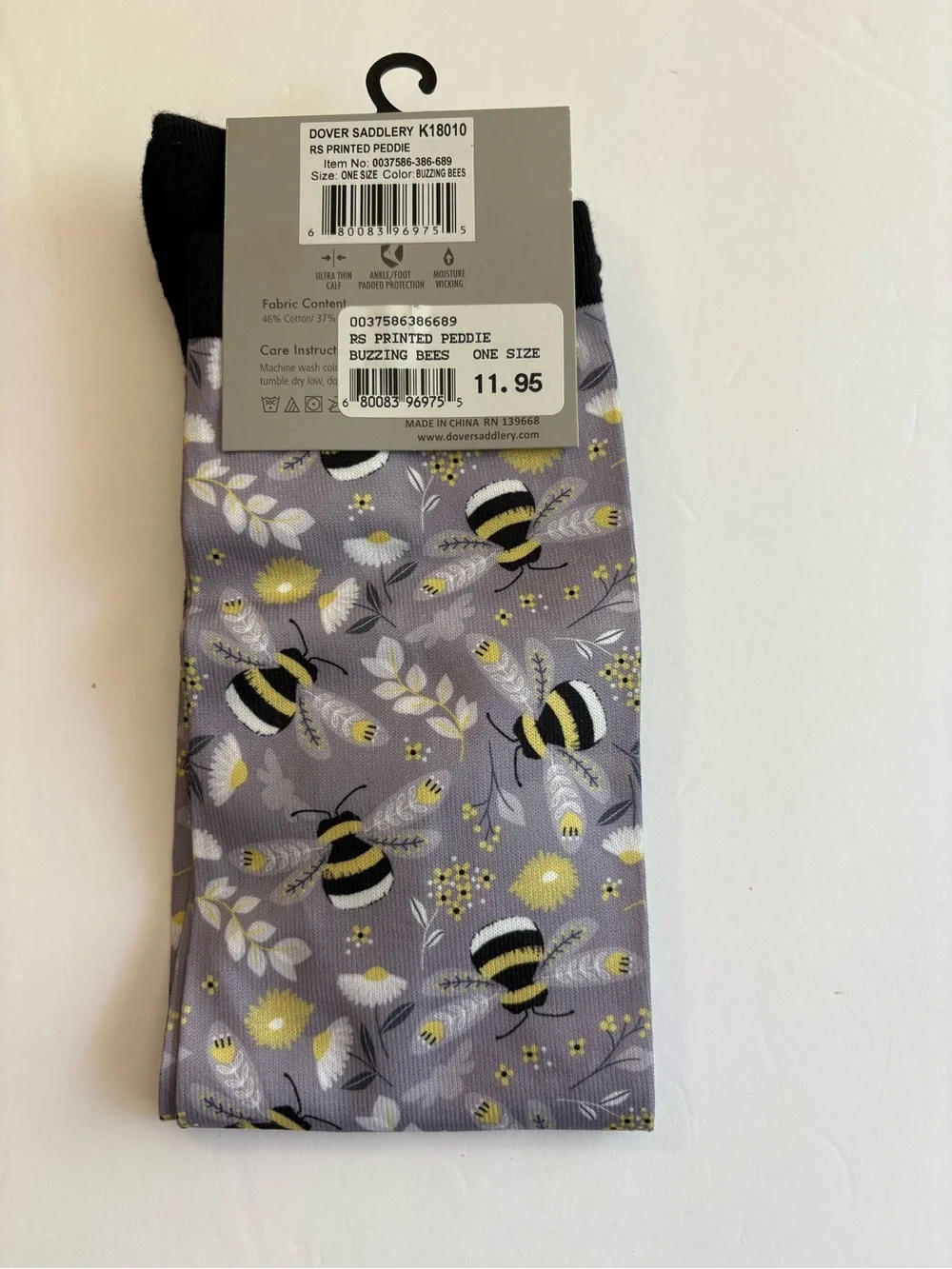 Riding Sport Bee Print Over-the-Calf Socks - Gray & Black